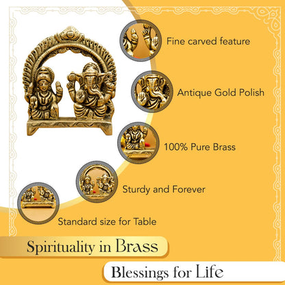 Pure Brass Laxmi Ganesh Idol on Singhasan - 8 cm