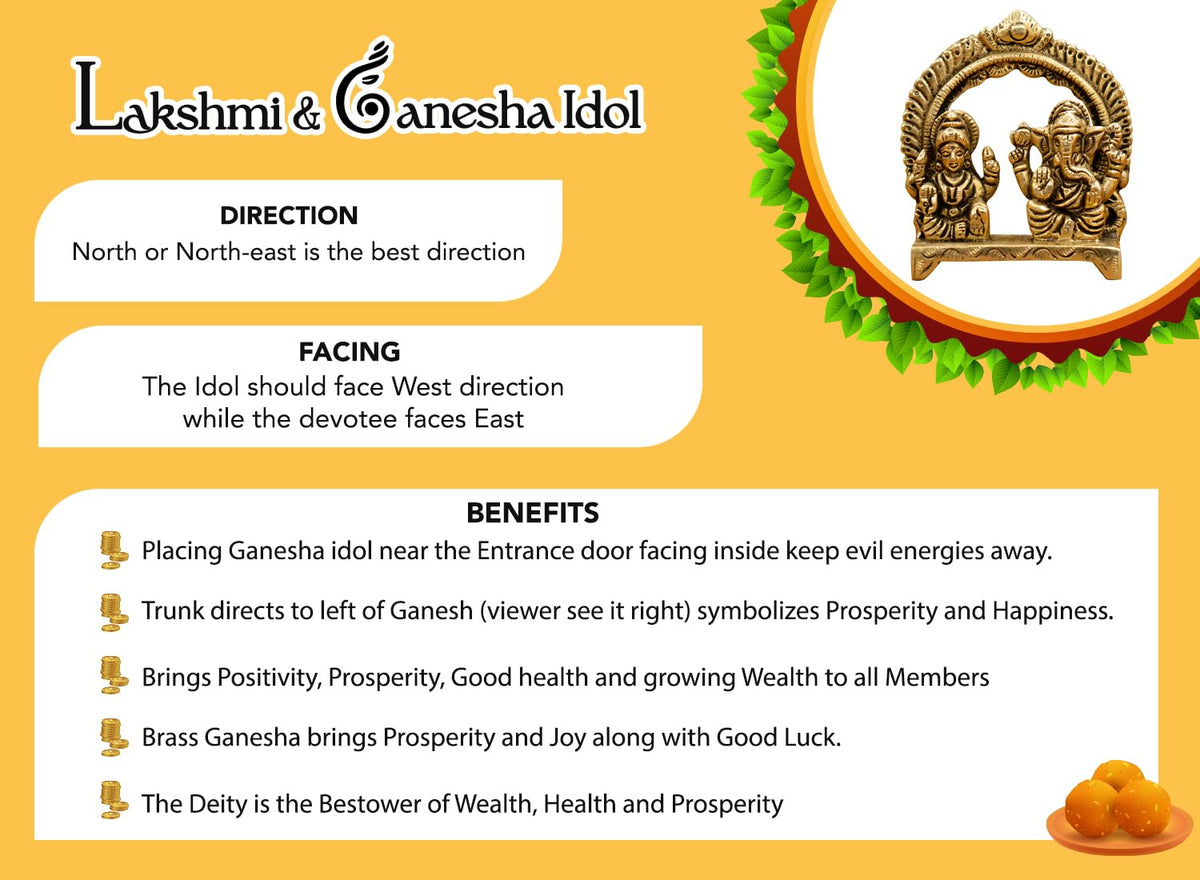 Pure Brass Laxmi Ganesh Idol on Singhasan - 8 cm