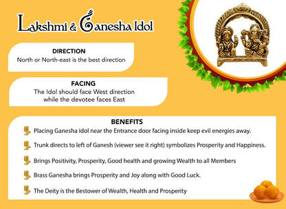 Pure Brass Laxmi Ganesh Idol on Singhasan - 8 cm