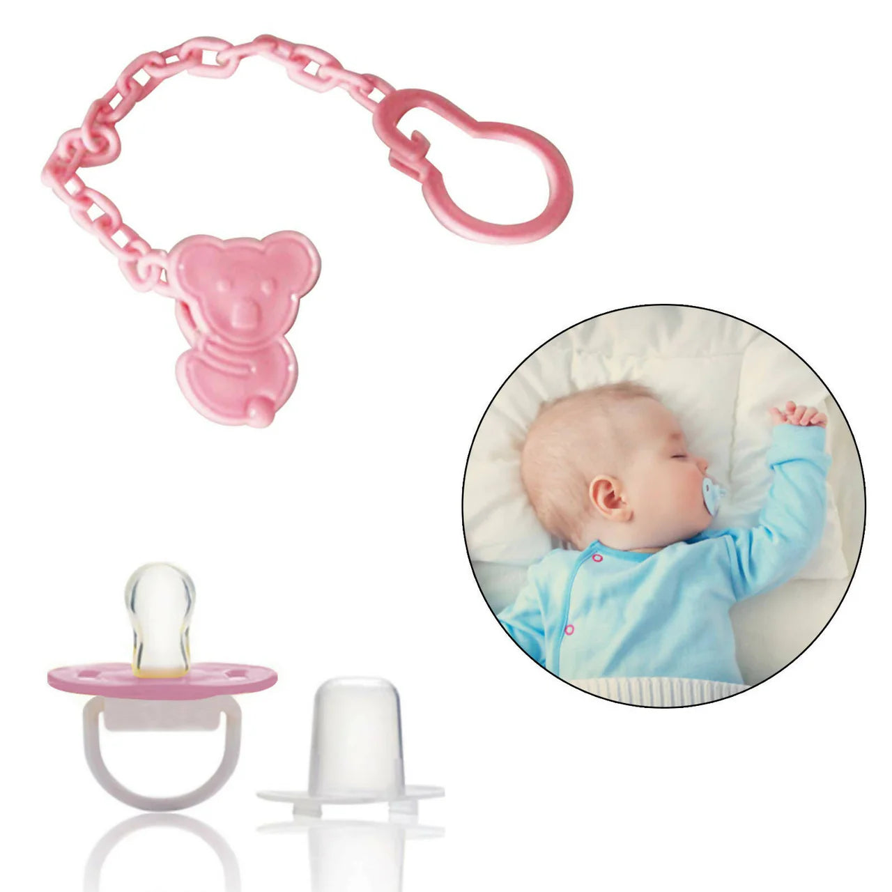 Safe-O-Kid Animal Design Silicone Pacifier/Soother With Holder Chain And Clip, Pink Mytrendzcart