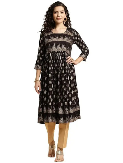 rangita Rayon Calf Length Printed Flared Kurti for Women | Kurta for Women - Mytrendzcart