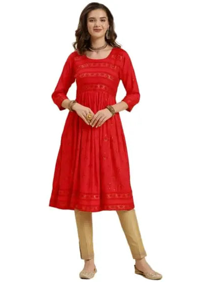 rangita Rayon Calf Length Printed Flared Kurti for Women | Kurta for Women - Mytrendzcart