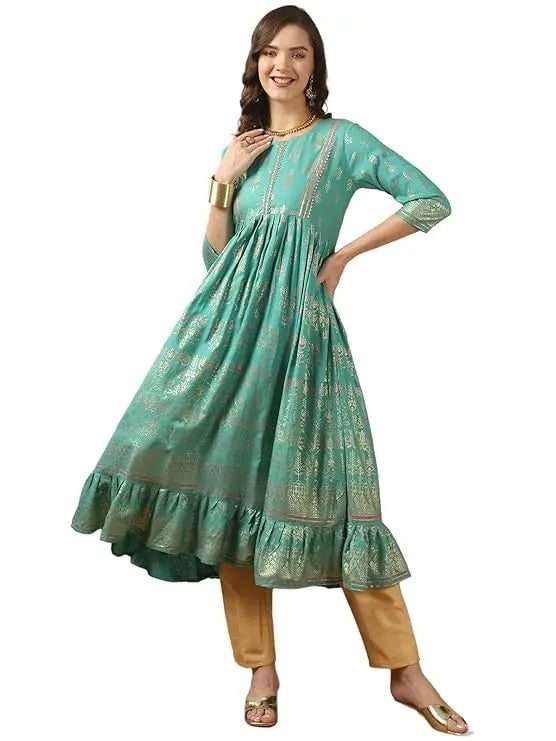 rangita Rayon Calf Length Printed Flared Kurti for Women | Kurta for Women - Mytrendzcart