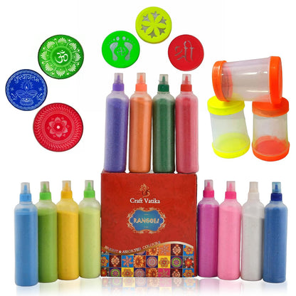 Rangoli Making Kit: 12 Colours, Stencils & Filler Stamps