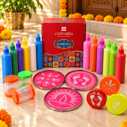 Rangoli Making Kit: 12 Colours, Stencils & Filler Stamps