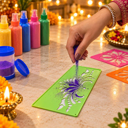 Rangoli Stamp & Stencil Kit (12 Designs + 6 Borders)