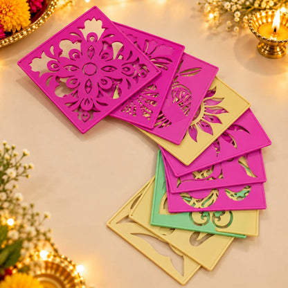 Rangoli Stamp & Stencil Kit (12 Designs + 6 Borders)