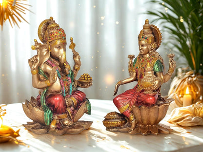 Handcrafted Resin Lakshmi & Ganesha Idol - 7 Inch