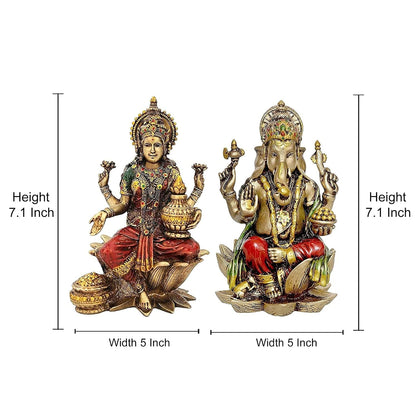 Handcrafted Resin Lakshmi & Ganesha Idol - 7 Inch