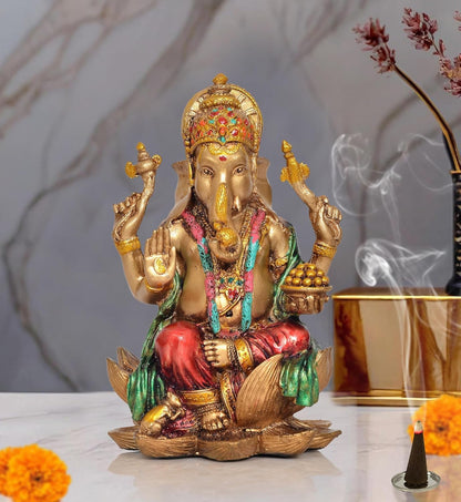 Handcrafted Resin Lakshmi & Ganesha Idol - 7 Inch