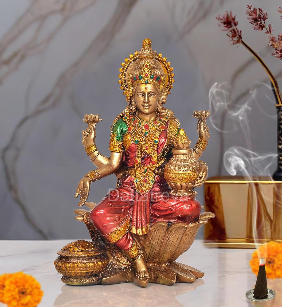 Handcrafted Resin Lakshmi & Ganesha Idol - 7 Inch