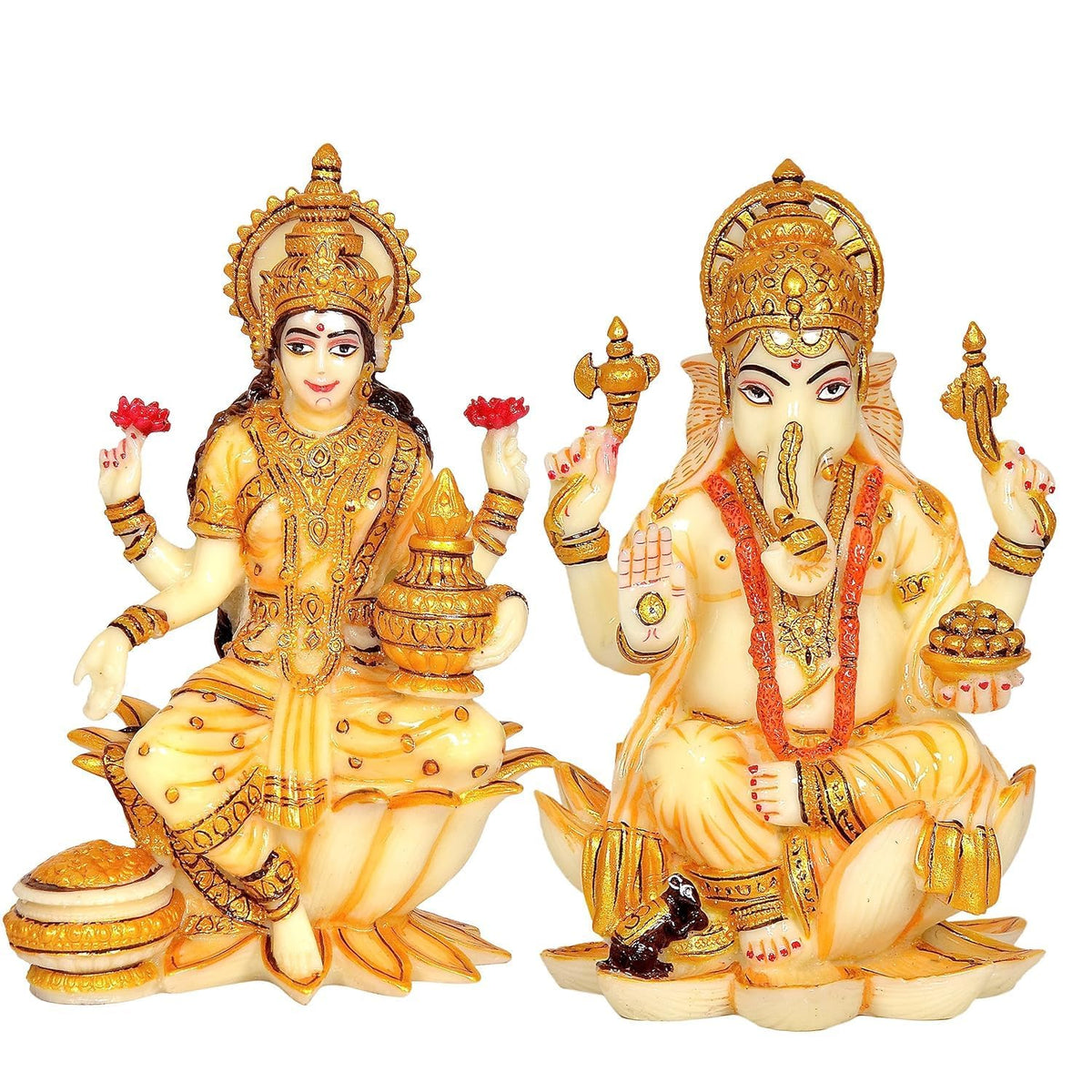 Handcrafted Resin Lakshmi & Ganesha Idol - 7 Inch