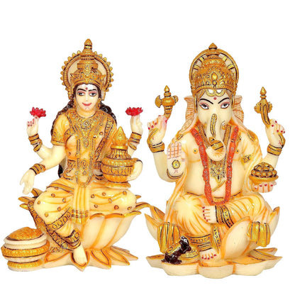 Handcrafted Resin Lakshmi & Ganesha Idol - 7 Inch