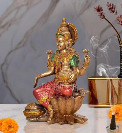 Handcrafted Resin Lakshmi & Ganesha Idol - 7 Inch