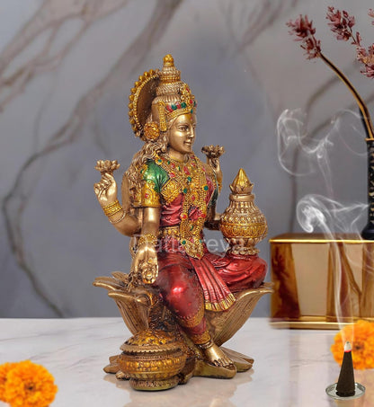 Handcrafted Resin Lakshmi & Ganesha Idol - 7 Inch