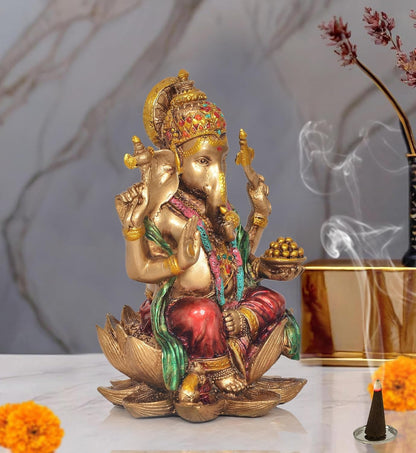 Handcrafted Resin Lakshmi & Ganesha Idol - 7 Inch
