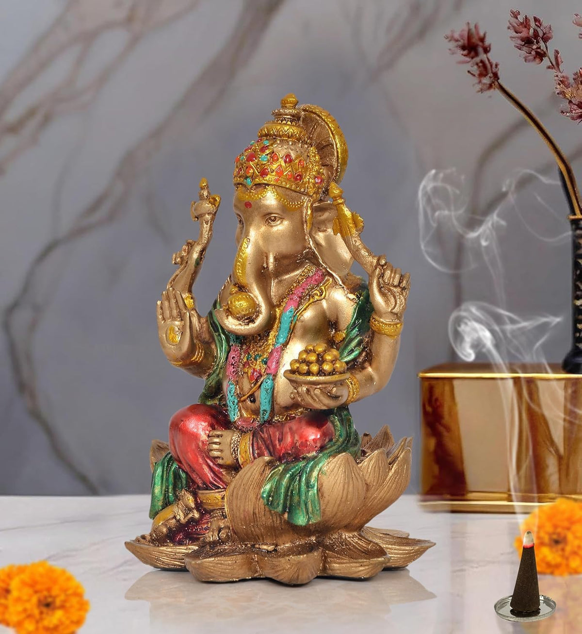 Handcrafted Resin Lakshmi & Ganesha Idol - 7 Inch