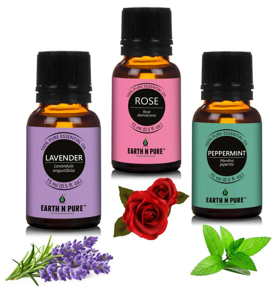 Earth N Pure Essential Oils (Lavender, Peppermint & Rose) Combo - Mytrendzcart