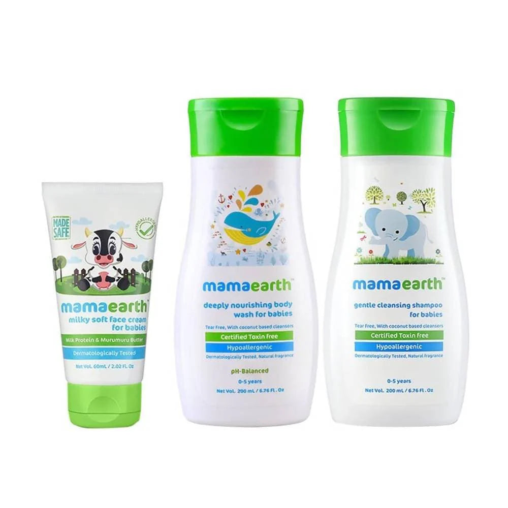 Mamaearth Gentle Cleansing Shampoo And Deeply Nourishing Body Wash And Milky Soft Face Cream For Kids Mytrendzcart