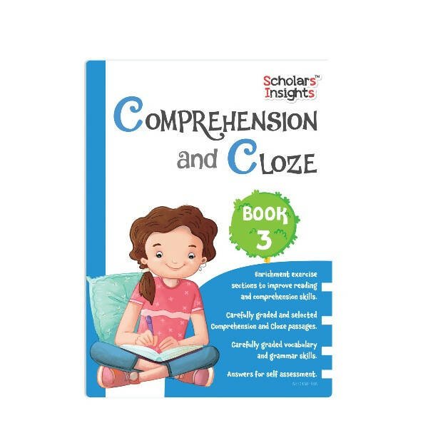 Scholars Insights Comprehension and Cloze Grade 3|English Vocabulary, Grammar Skill Book 3| Ages 8 - 9 Years - Mytrendzcart