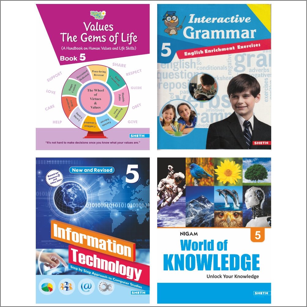 Self Enhancement Student Workbooks Grade 5| Set of 4|Computer - Grammar - World of Knowledge - Value Education|Ages 10 - 11 Year - Mytrendzcart