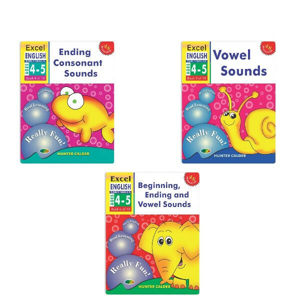 Excel English Early Skills Ages 4 - 5 Years (Set of 3) | Beginning, Ending Consonant & Vowel Sound Books for Junior KG - Mytrendzcart