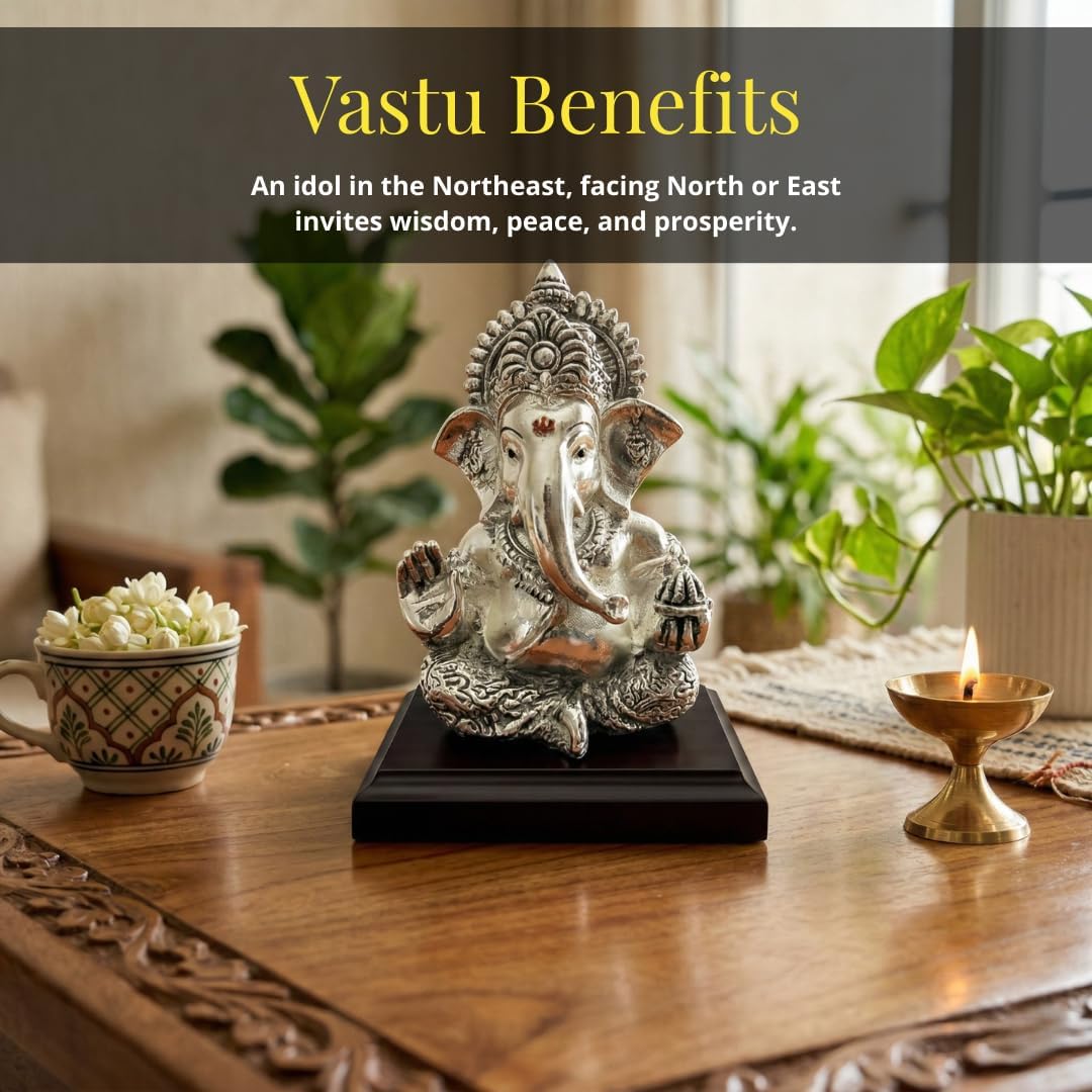 Silver Plated Ganesha Idol - Anti-Tarnish Murti