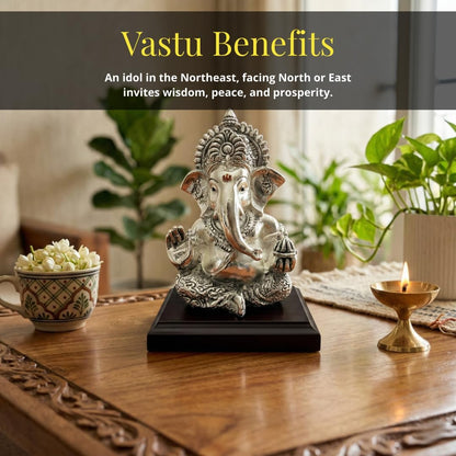 Silver Plated Ganesha Idol - Anti-Tarnish Murti