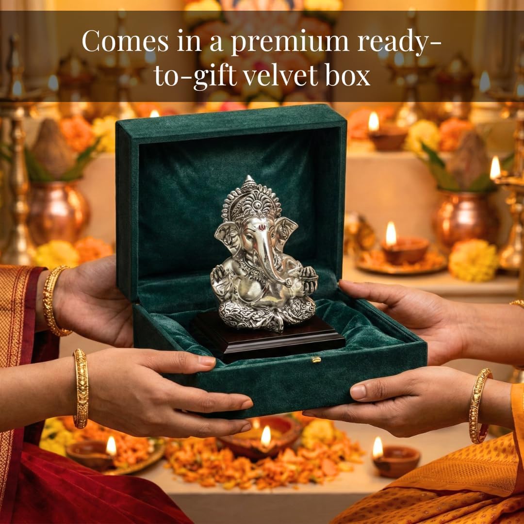 Silver Plated Ganesha Idol - Anti-Tarnish Murti