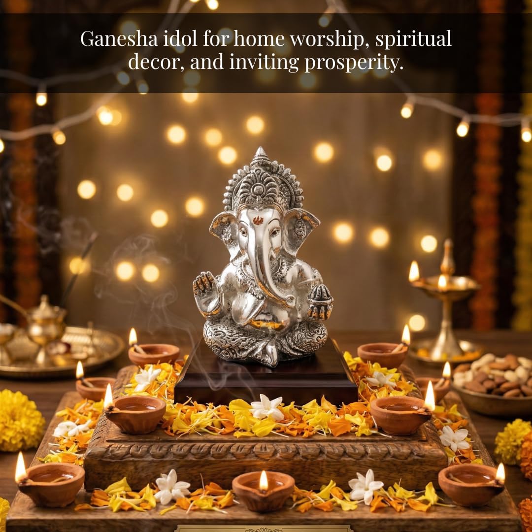 Silver Plated Ganesha Idol - Anti-Tarnish Murti