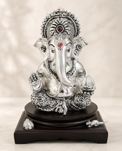 Silver Plated Ganesha Idol - Anti-Tarnish Murti