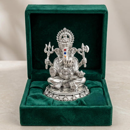 Silver Plated Ganesha Idol - Anti-Tarnish Murti