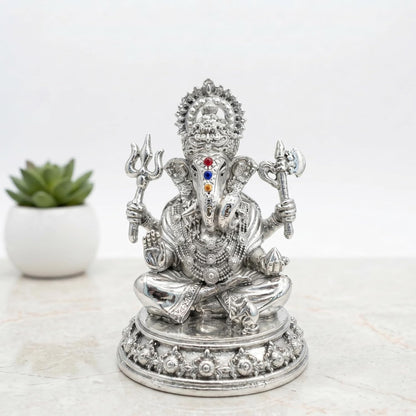 Silver Plated Ganesha Idol - Anti-Tarnish Murti