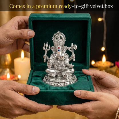 Silver Plated Ganesha Idol - Anti-Tarnish Murti
