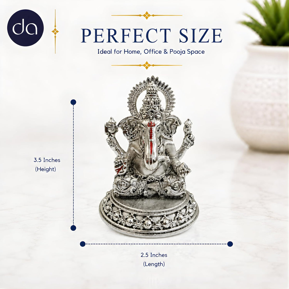 Silver Plated Ganesha Idol - Anti-Tarnish Murti