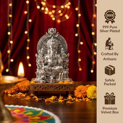 Silver Plated Ganesha Idol - Anti-Tarnish Murti