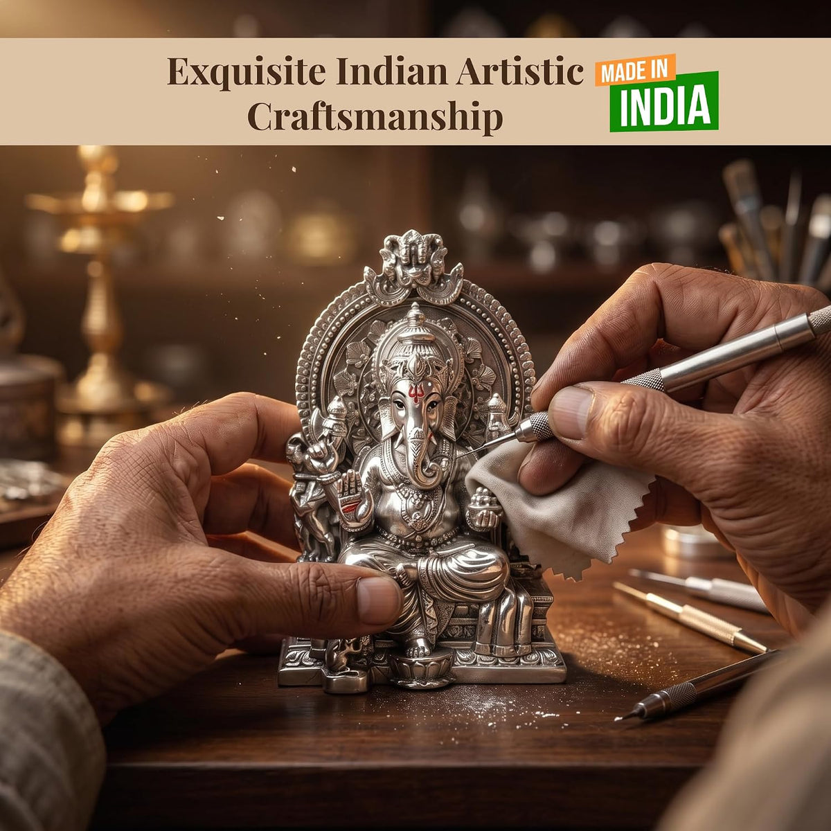 Silver Plated Ganesha Idol - Anti-Tarnish Murti