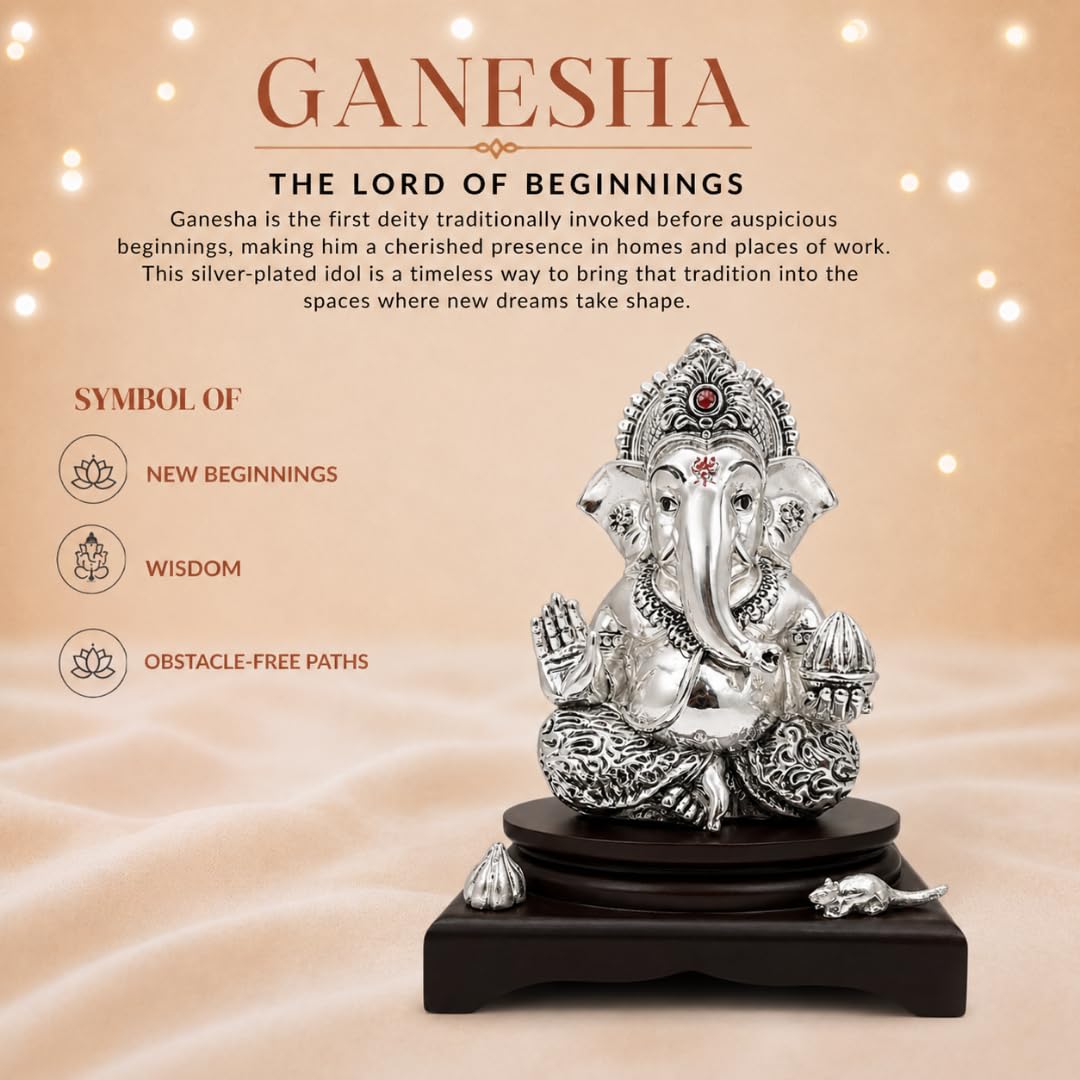 Silver Plated Ganesha Idol - Anti-Tarnish Murti