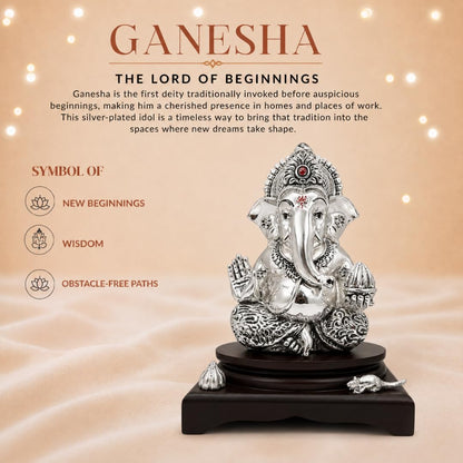 Silver Plated Ganesha Idol - Anti-Tarnish Murti