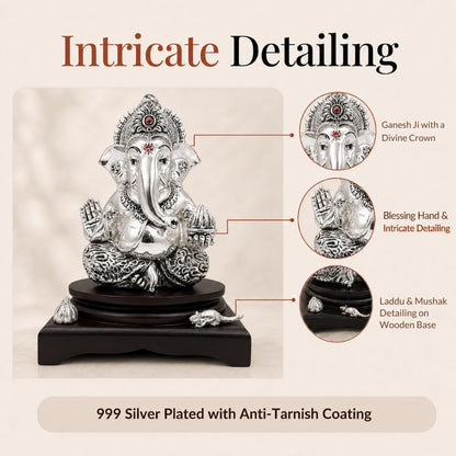 Silver Plated Ganesha Idol - Anti-Tarnish Murti