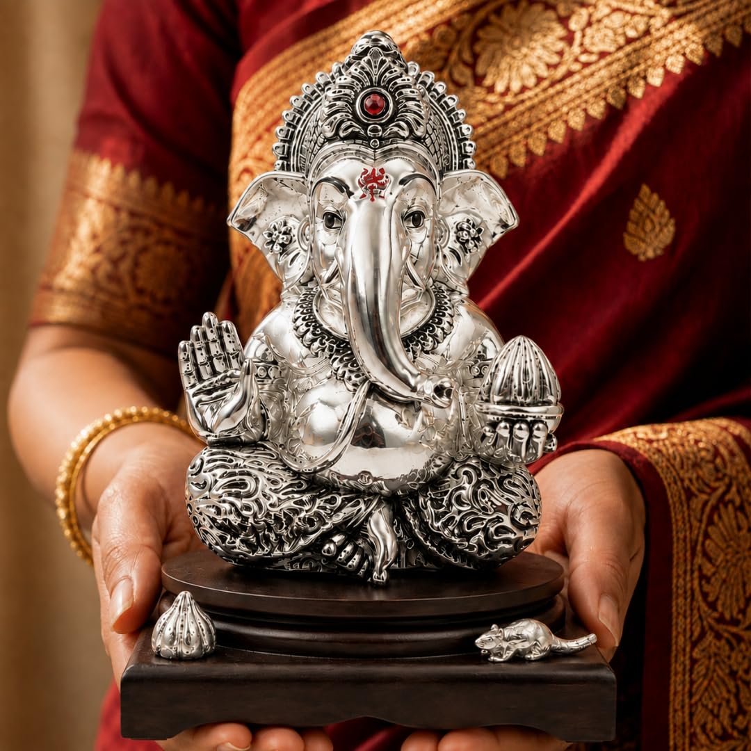 Silver Plated Ganesha Idol - Anti-Tarnish Murti