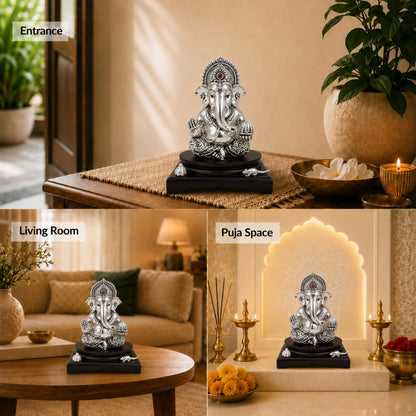 Silver Plated Ganesha Idol - Anti-Tarnish Murti