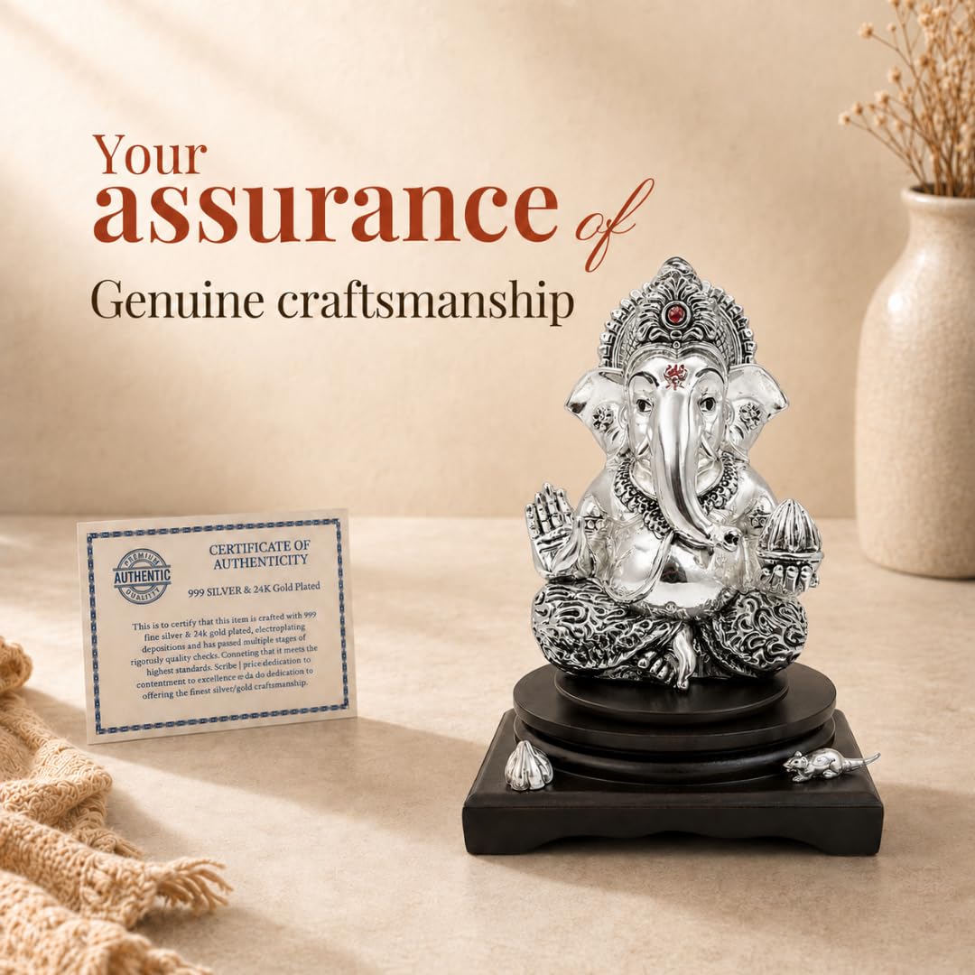 Silver Plated Ganesha Idol - Anti-Tarnish Murti