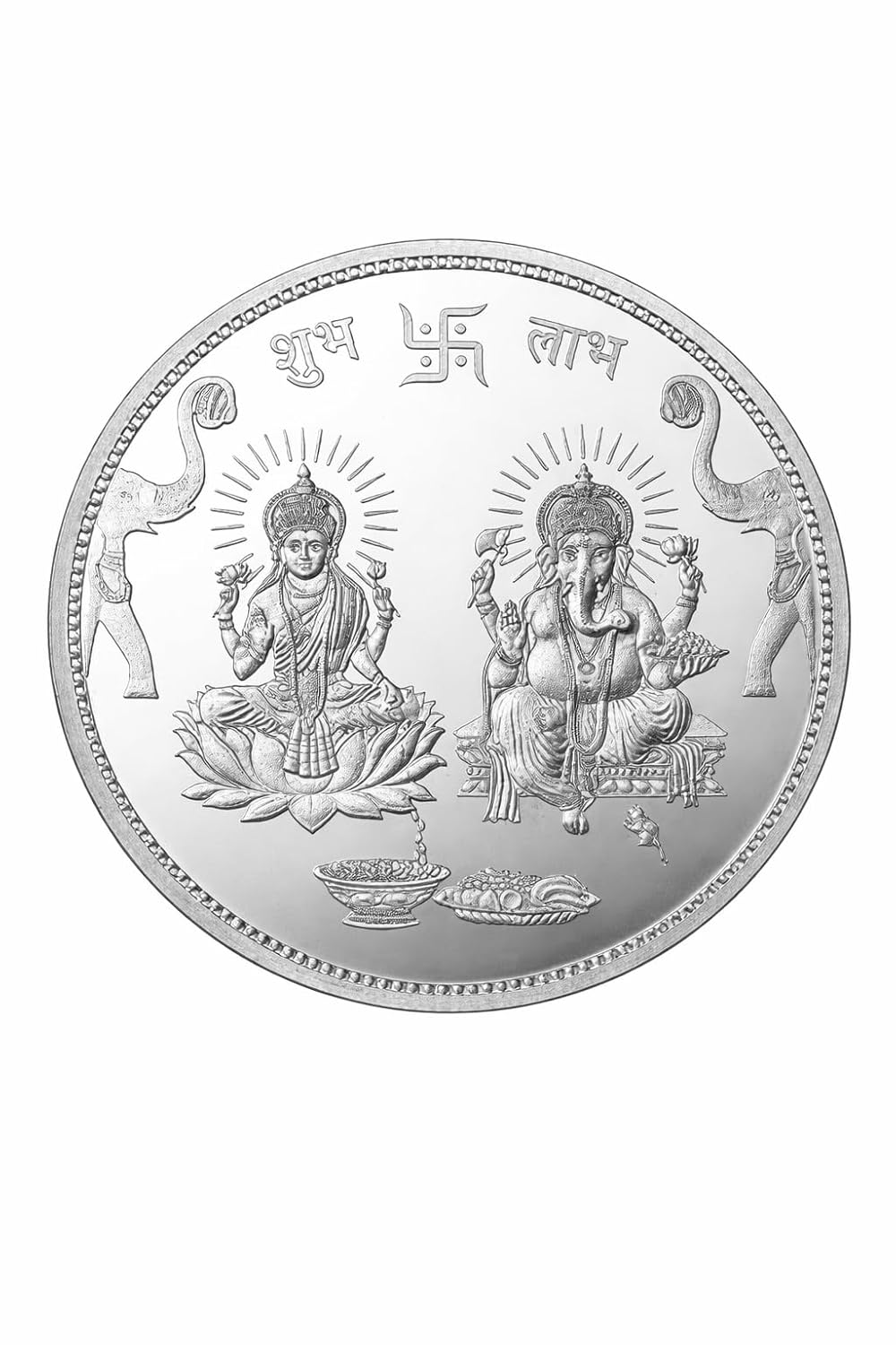 Silver Plated Lakshmi Ganesh Coin, 100 g (Shubh Labh)
