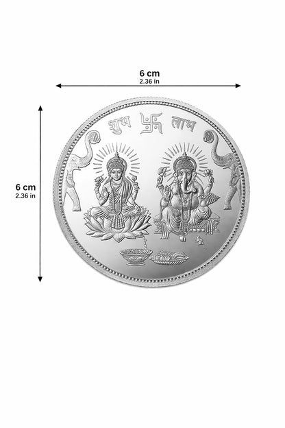 Silver Plated Lakshmi Ganesh Coin, 100 g (Shubh Labh)
