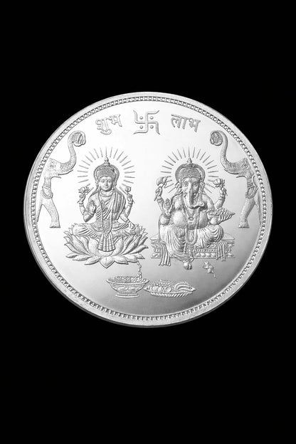 Silver Plated Lakshmi Ganesh Coin, 100 g (Shubh Labh)