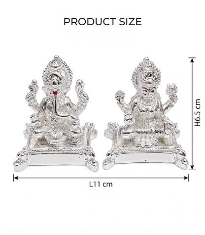 999 Silver Plated Lakshmi Ganesh Idol with Velvet Gift Box