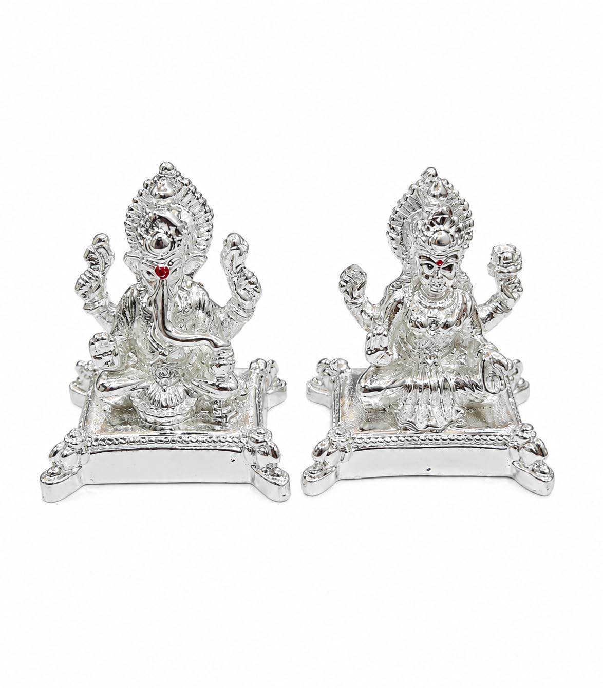 999 Silver Plated Lakshmi Ganesh Idol with Velvet Gift Box
