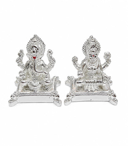 999 Silver Plated Lakshmi Ganesh Idol with Velvet Gift Box