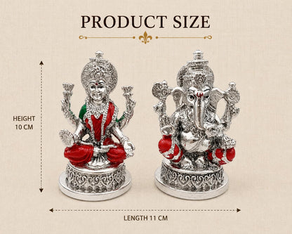 999 Silver Plated Lakshmi Ganesh Idol with Velvet Gift Box